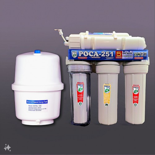 Обратный осмос СТАНДАРТ Роса 251. Фильтр обратного осмоса под мойку с прозрачной колбой